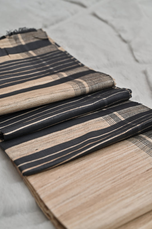 Beige and Black Pure Tussur Silk Saree