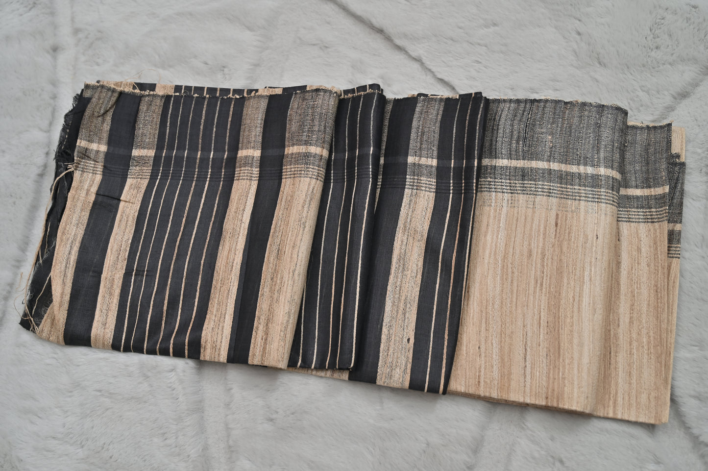 Beige and Black Pure Tussur Silk Saree