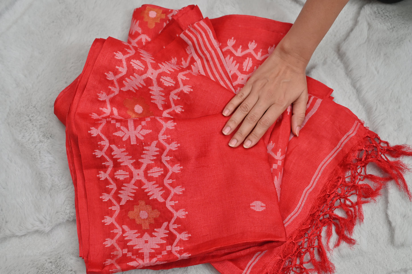 Red Pure Tussur Silk Saree