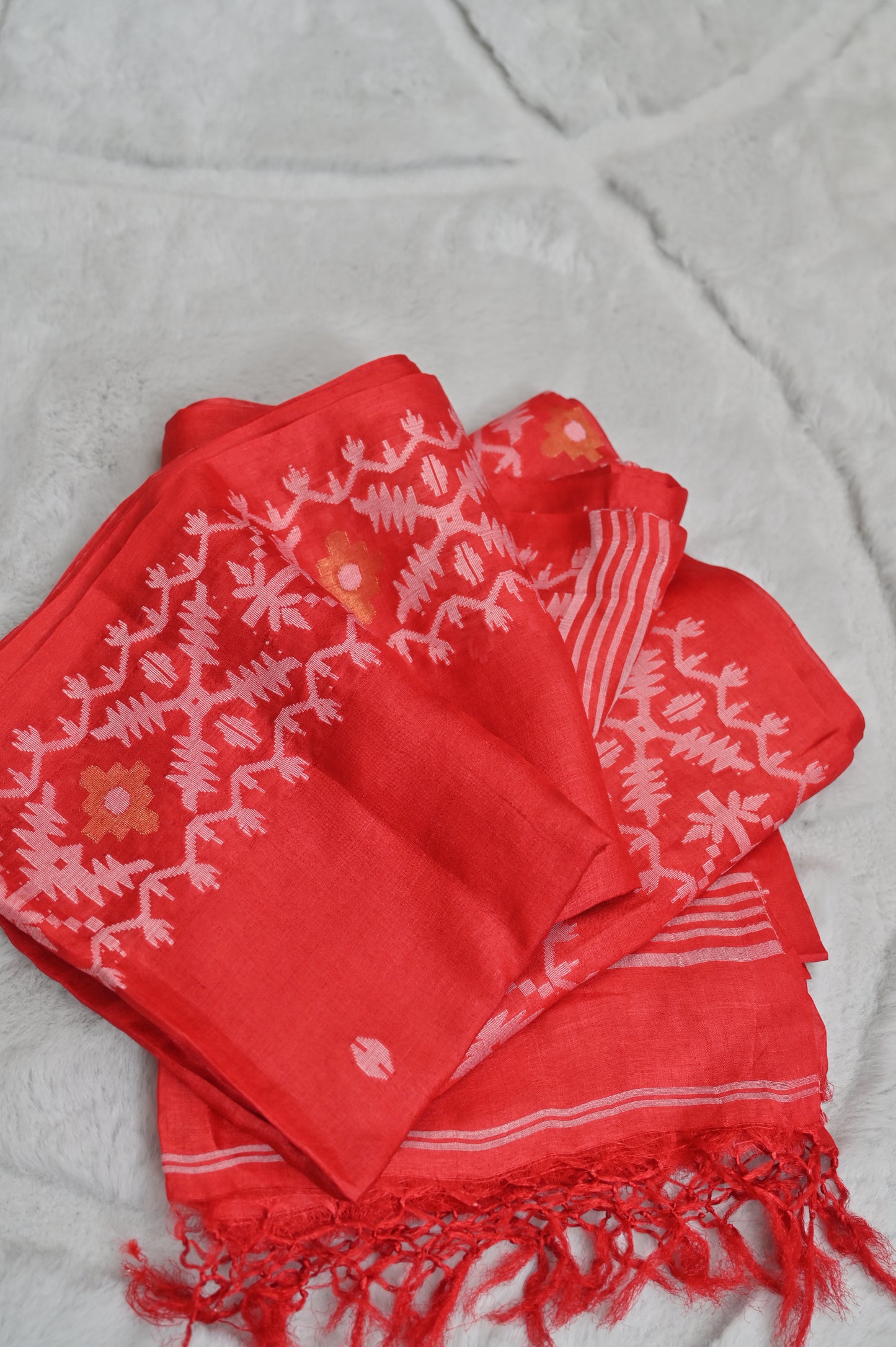 Red Pure Tussur Silk Saree
