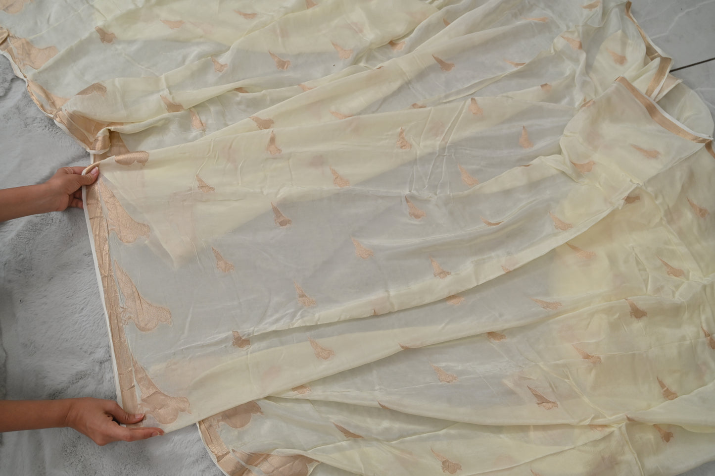 Off White Pure Crepe Silk Saree