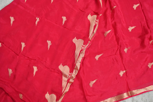 Red Pure Crepe Silk Saree