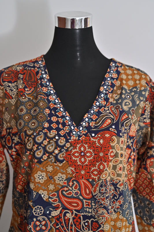 Jaipuri Print Mirror Work Cotton Suit
