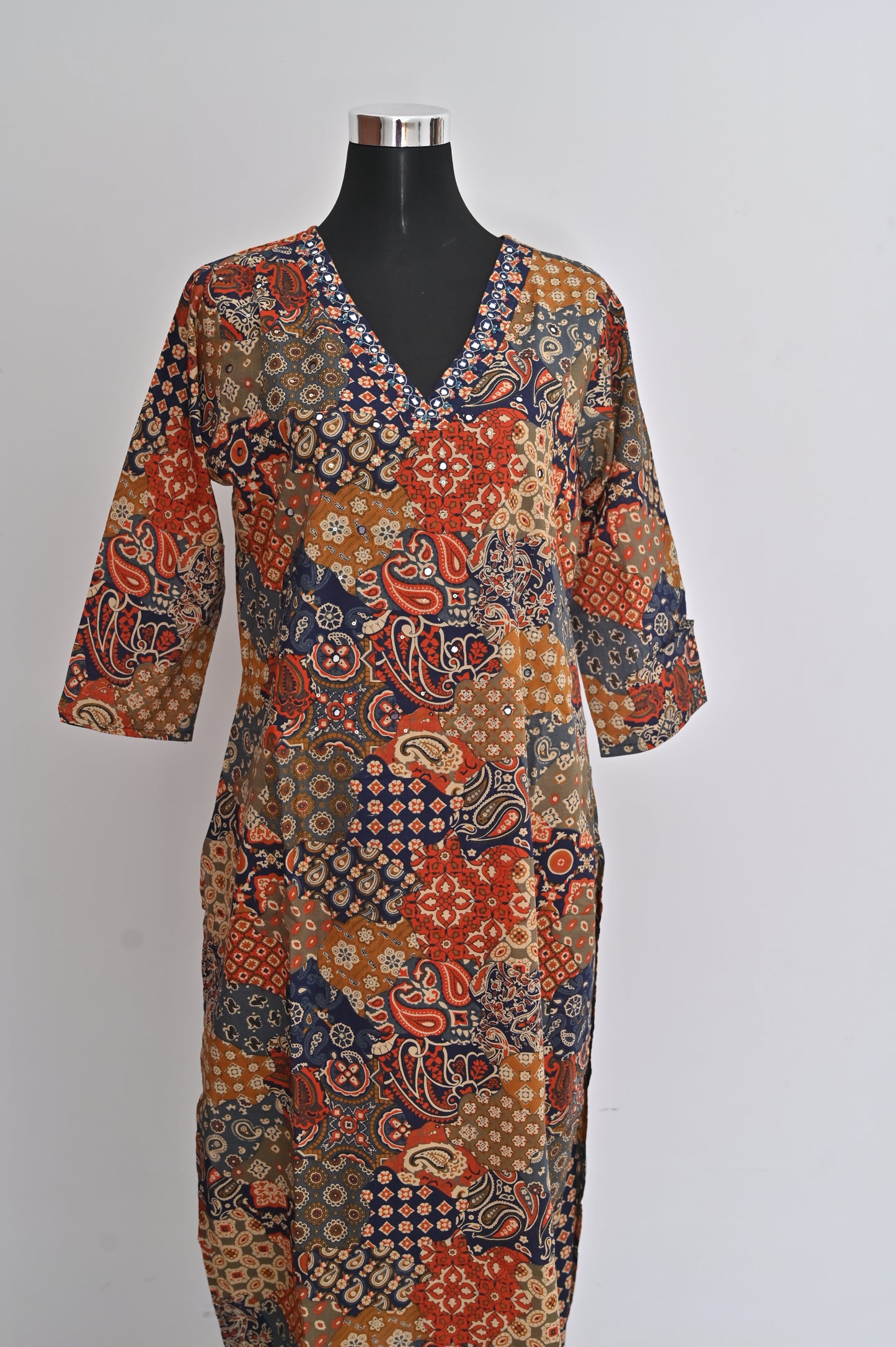 Jaipuri Print Mirror Work Cotton Suit