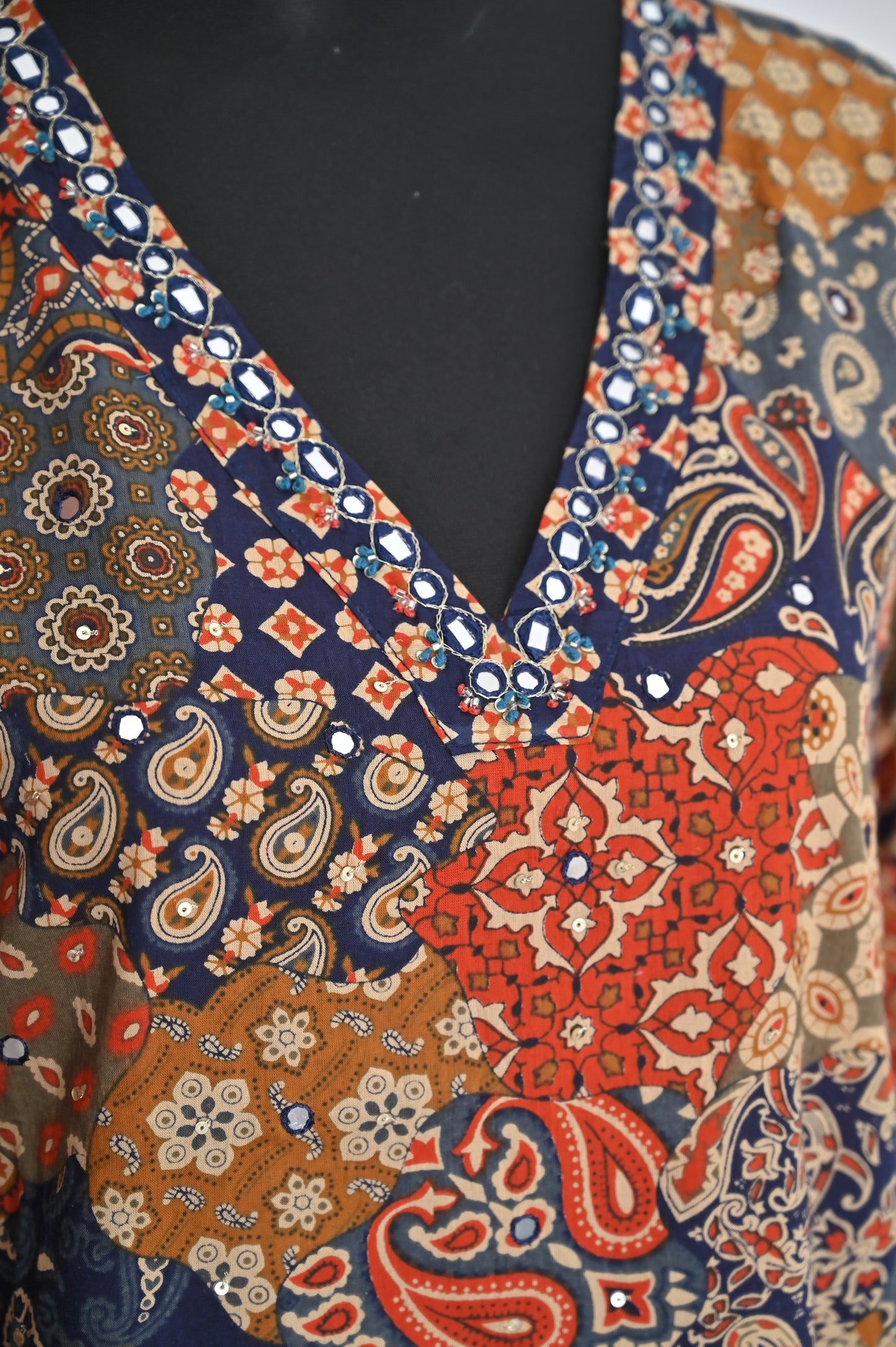 Jaipuri Print Mirror Work Cotton Suit