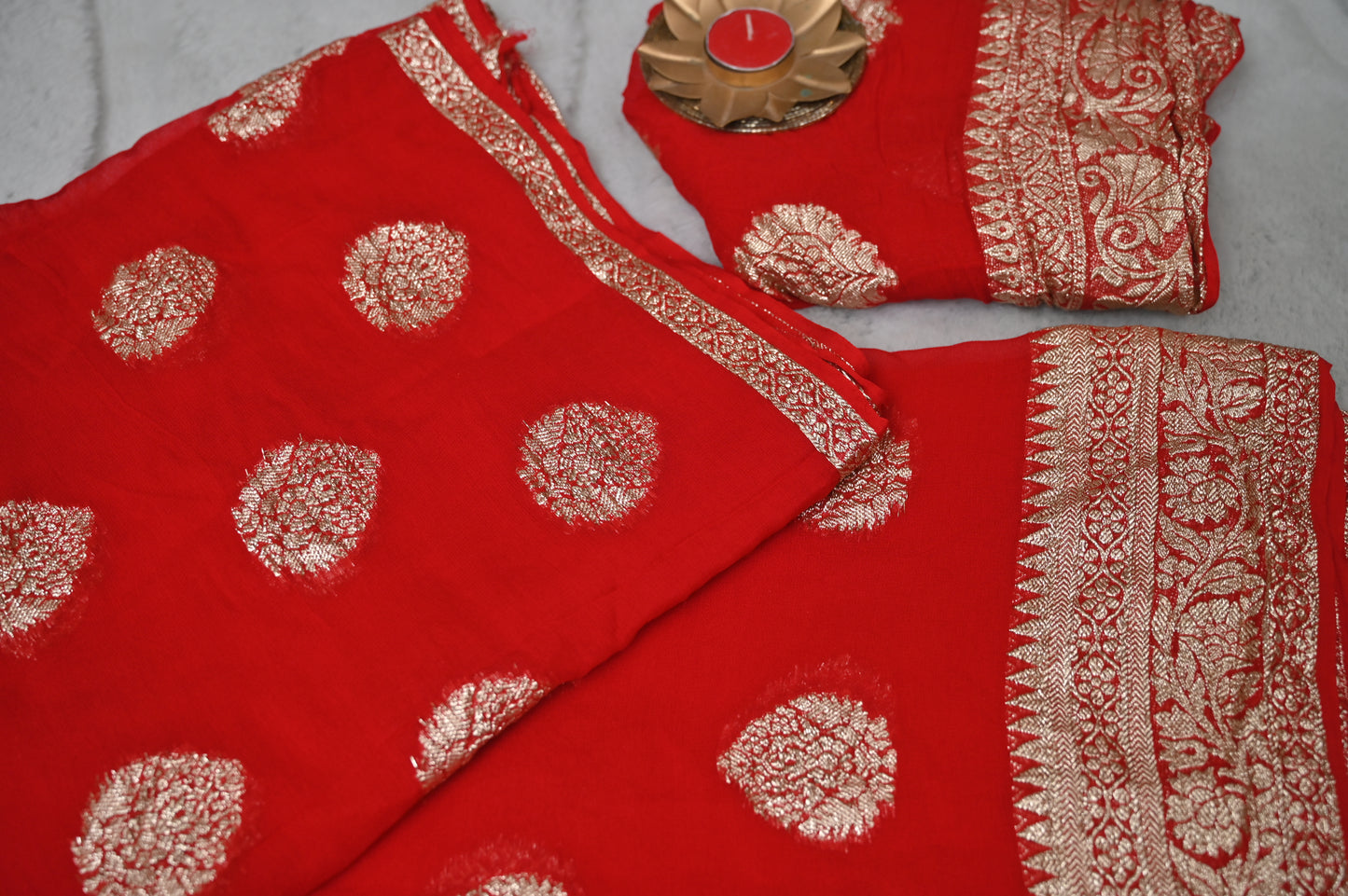 Soft Gerogette Red Saree