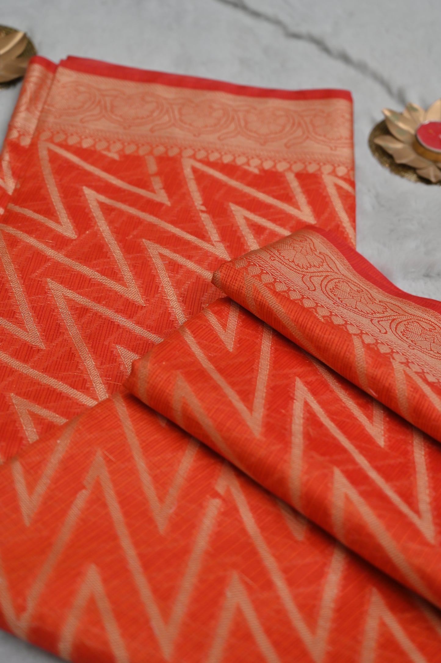 Orange Kota Doria Saree