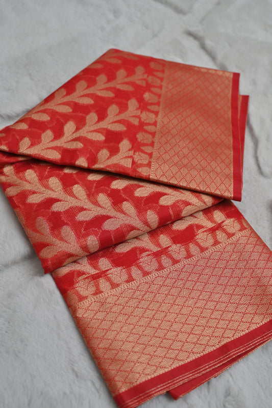 Red Kota Doria Saree