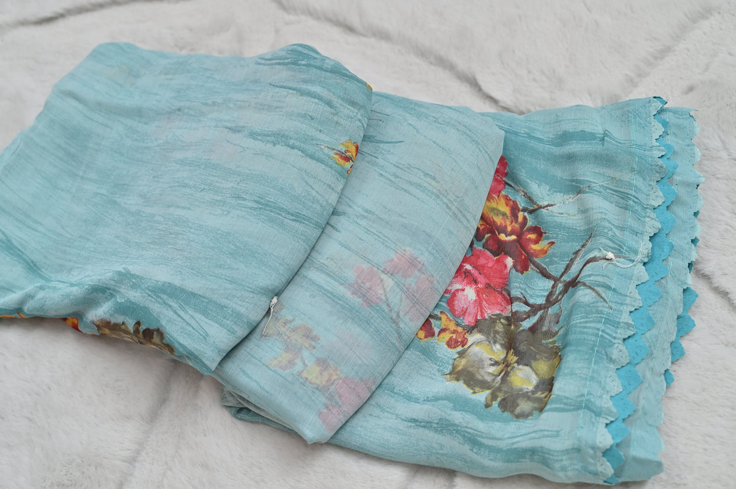 Sky Blue Printed Saree
