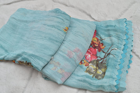 Sky Blue Printed Saree