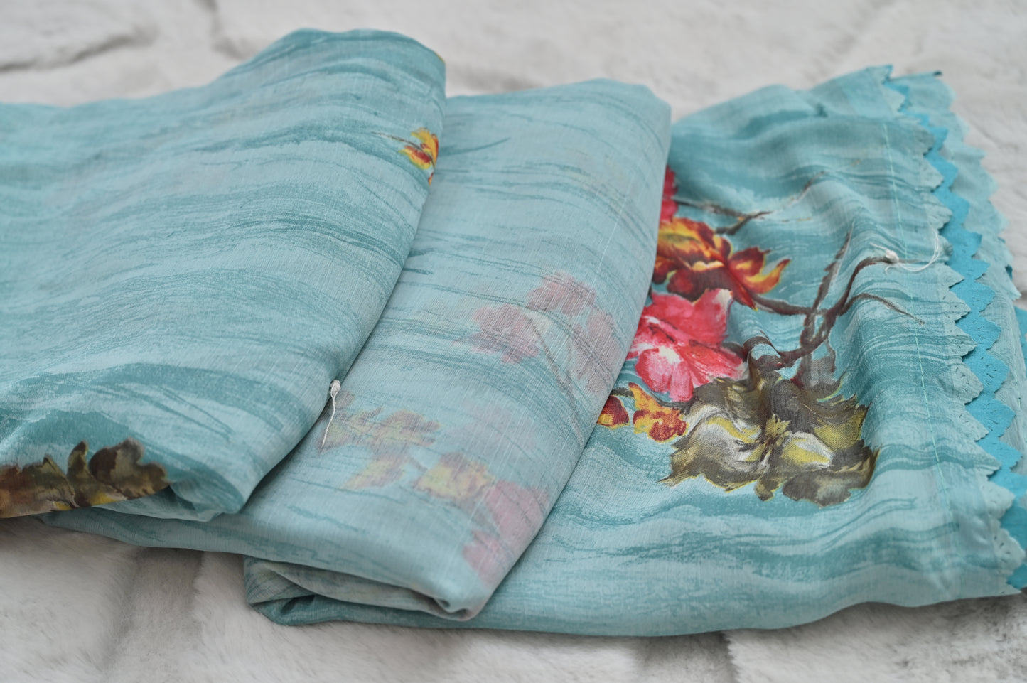 Sky Blue Printed Saree