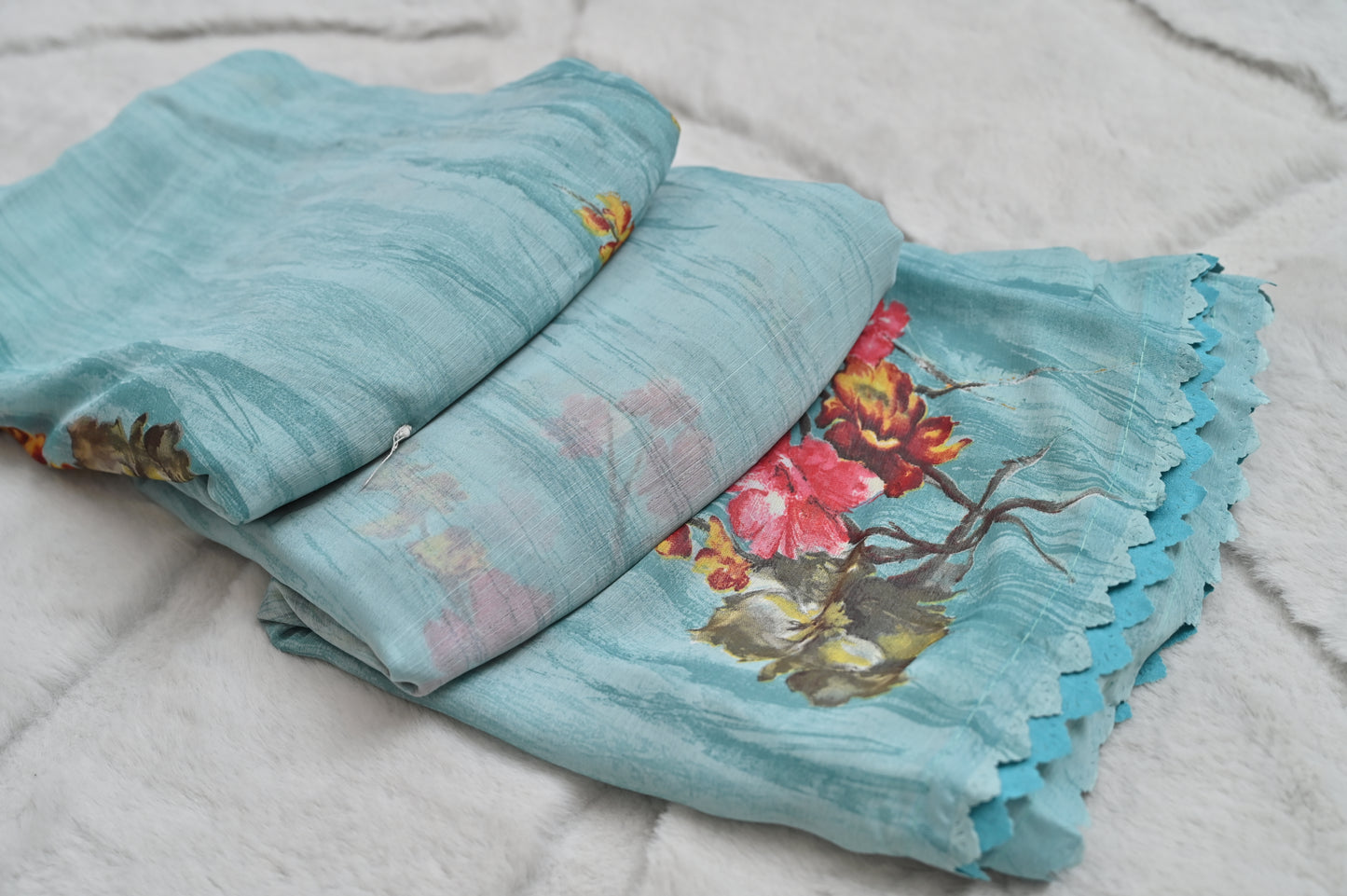 Sky Blue Printed Saree