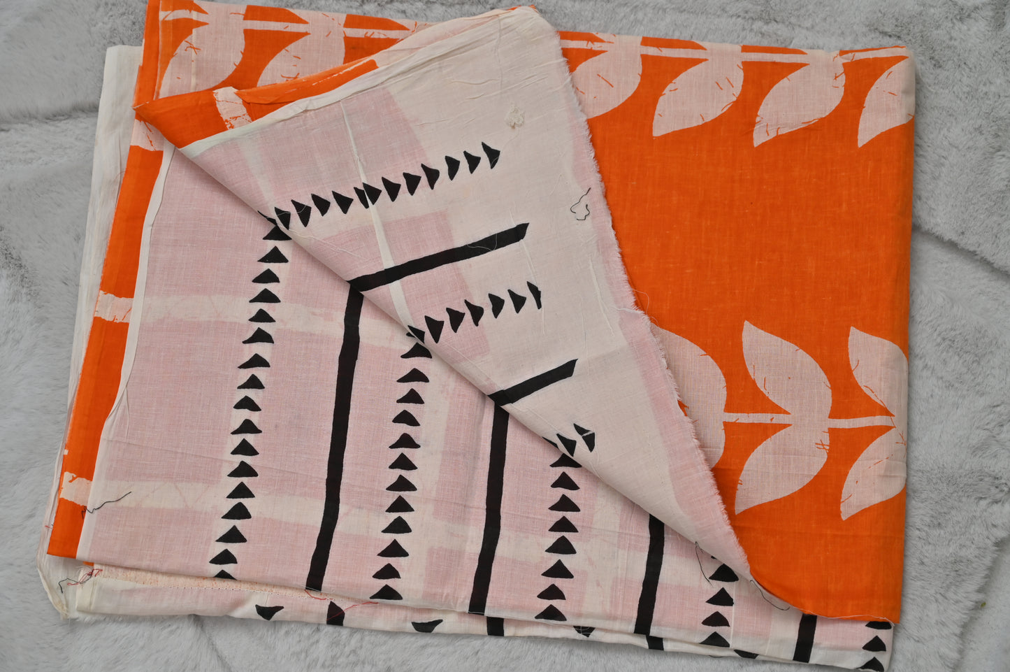 Pure Cotton Orange and White Saree
