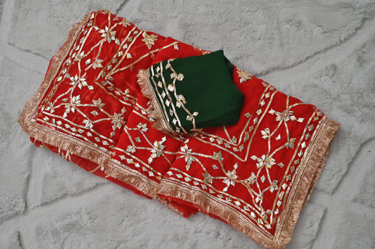 Beautiful Red Soft Chiffon Gota Zaal Work Saree