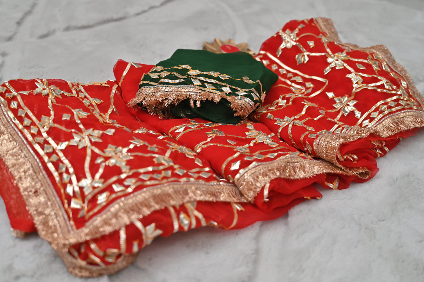 Beautiful Red Soft Chiffon Gota Zaal Work Saree