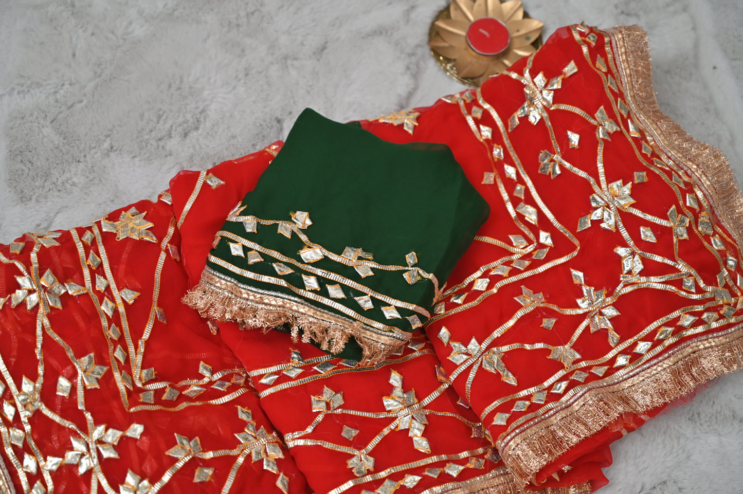 Beautiful Red Soft Chiffon Gota Zaal Work Saree