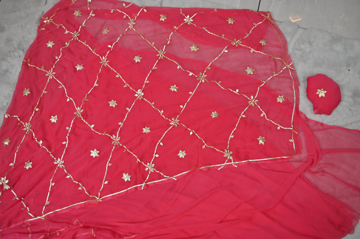 Pink Chiffon Gota Zaal Saree