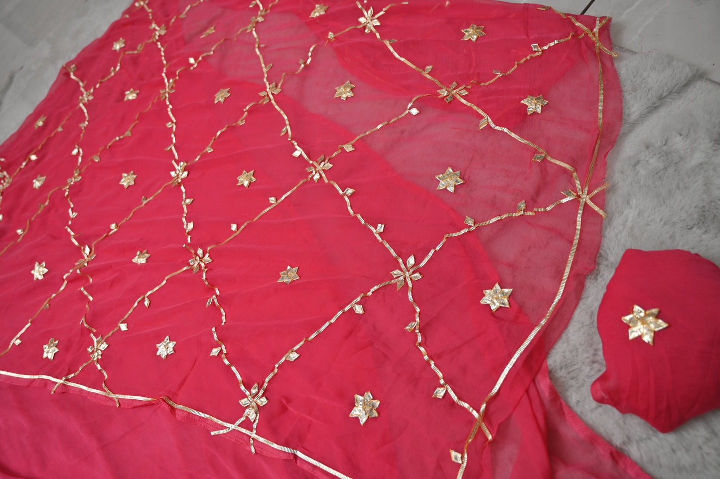 Pink Chiffon Gota Zaal Saree
