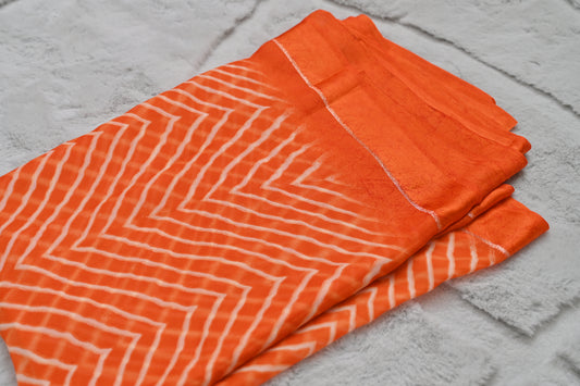 Sythentic Orange Zig Zag Lahariya Saree