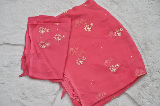 Gajari Pink Pure Chiffon Peta Work Saree