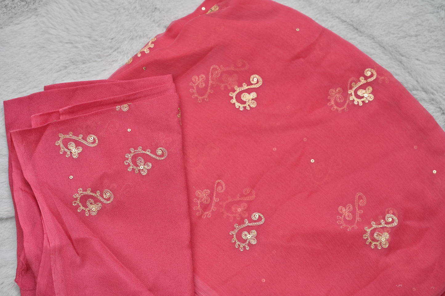 Gajari Pink Pure Chiffon Peta Work Saree