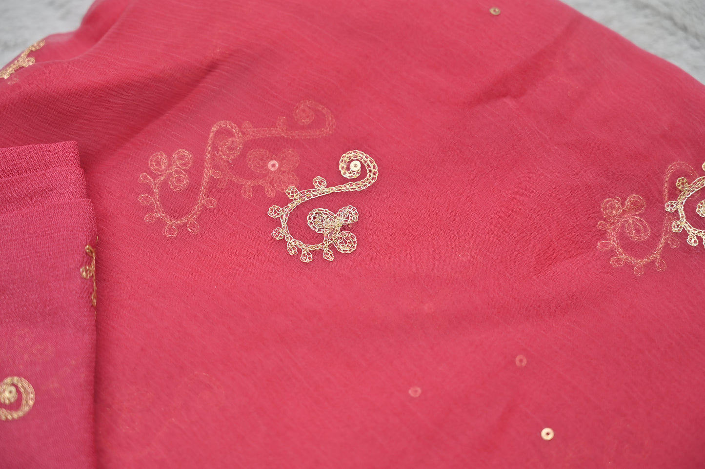 Gajari Pink Pure Chiffon Peta Work Saree