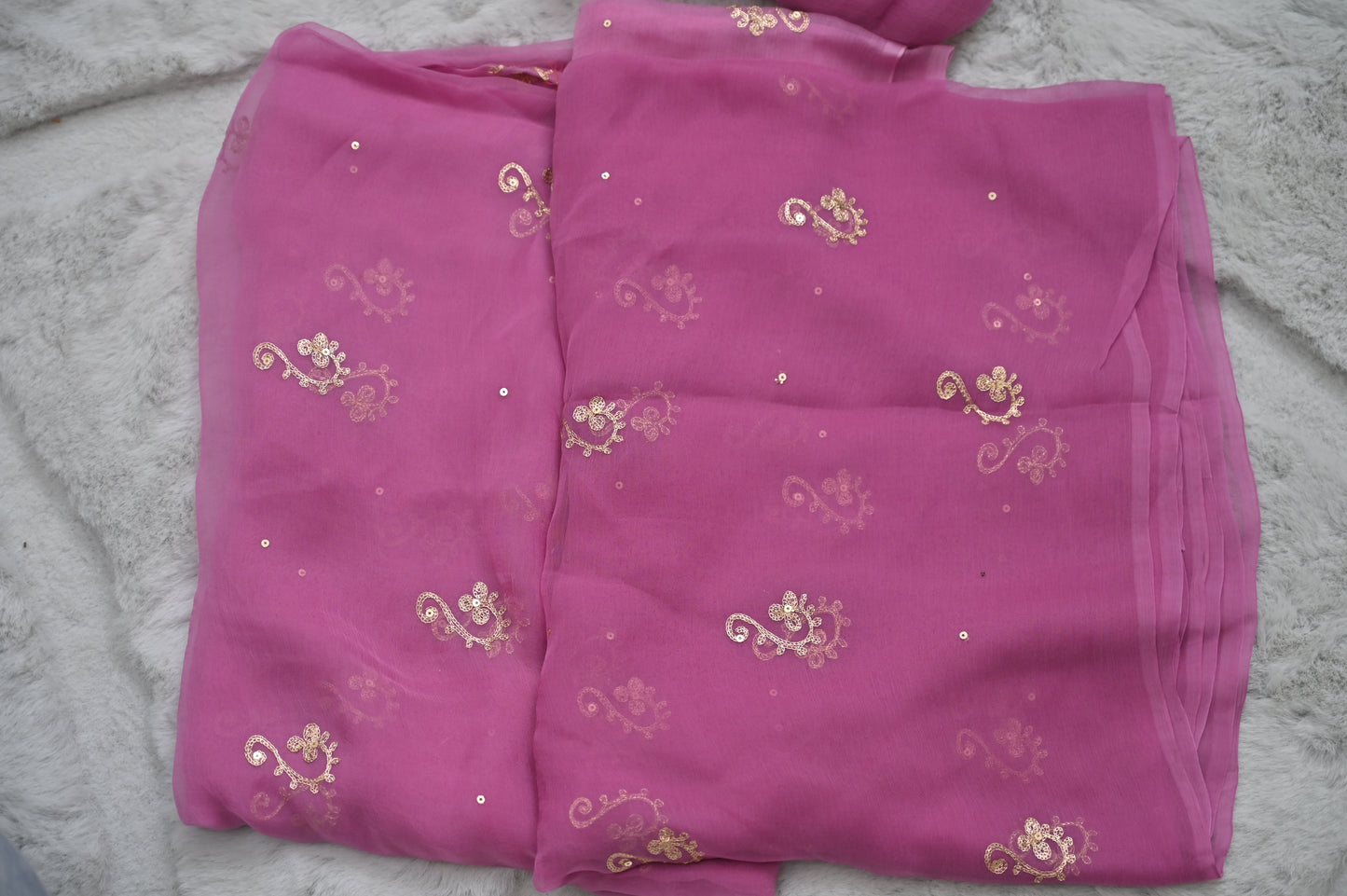 Purple Pure Chiffon Peta Work Saree