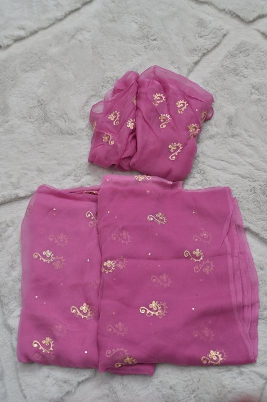 Purple Pure Chiffon Peta Work Saree