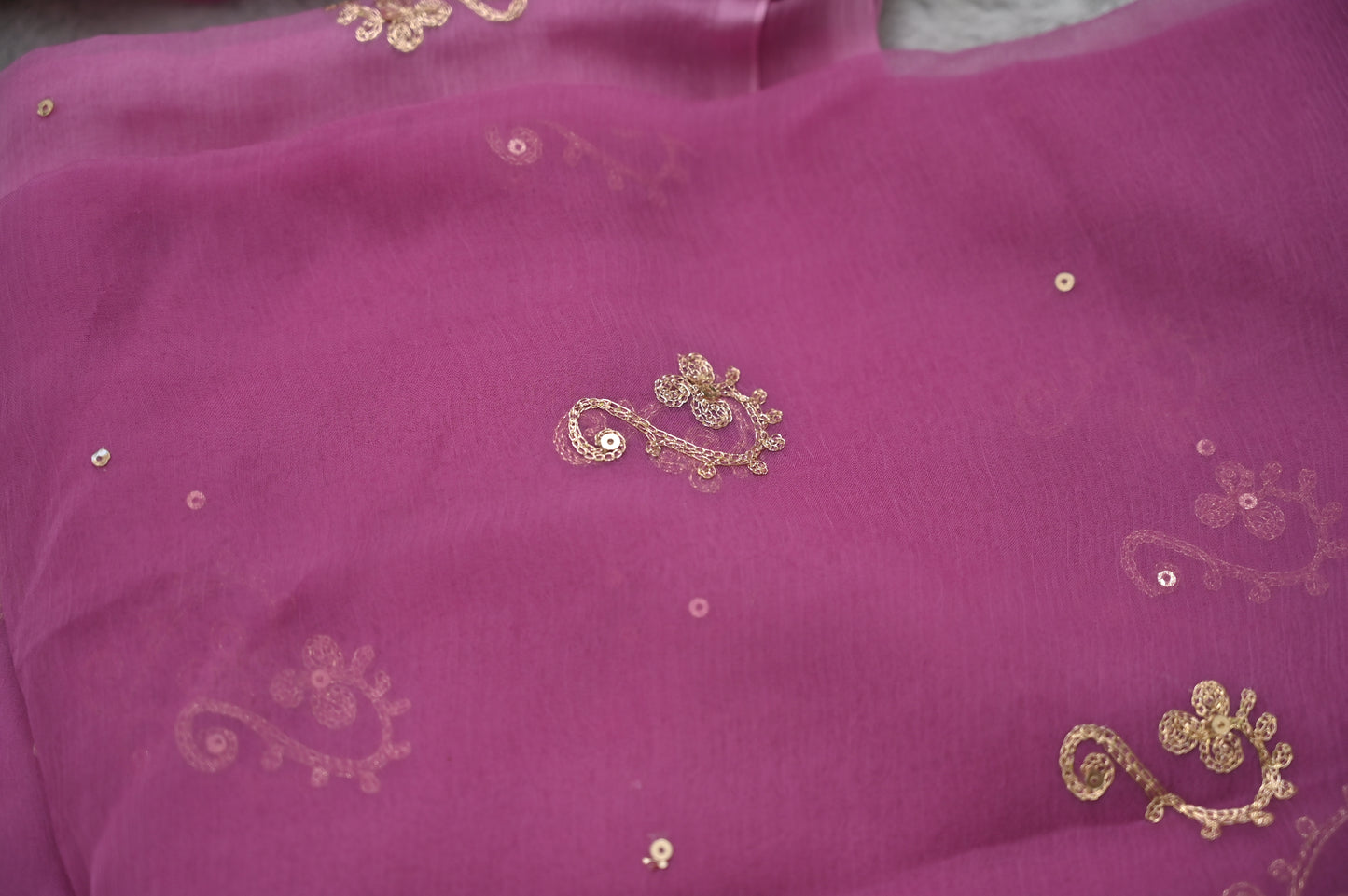 Purple Pure Chiffon Peta Work Saree