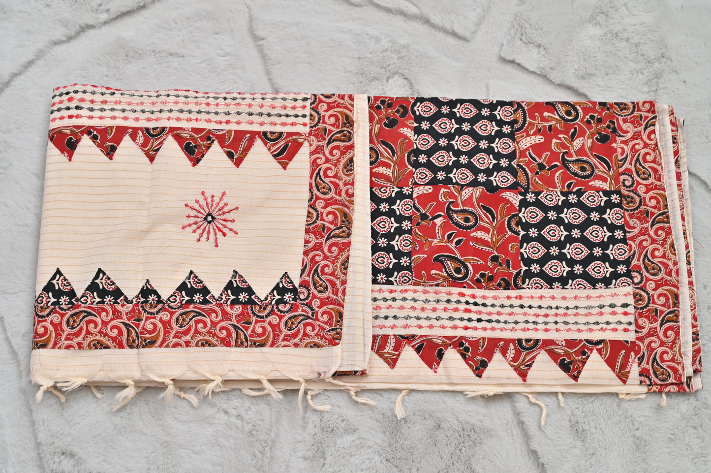 Soft Cotton Handloom Saree with Ajrak Patches