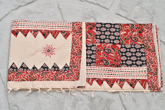 Soft Cotton Handloom Saree with Ajrak Patches
