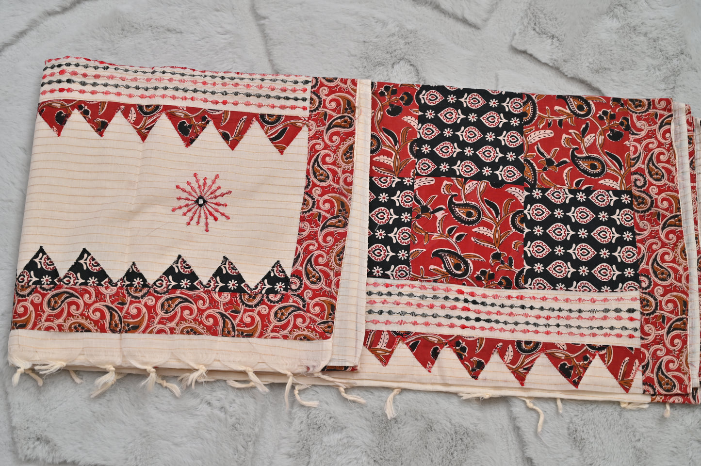 Soft Cotton Handloom Saree with Ajrak Patches