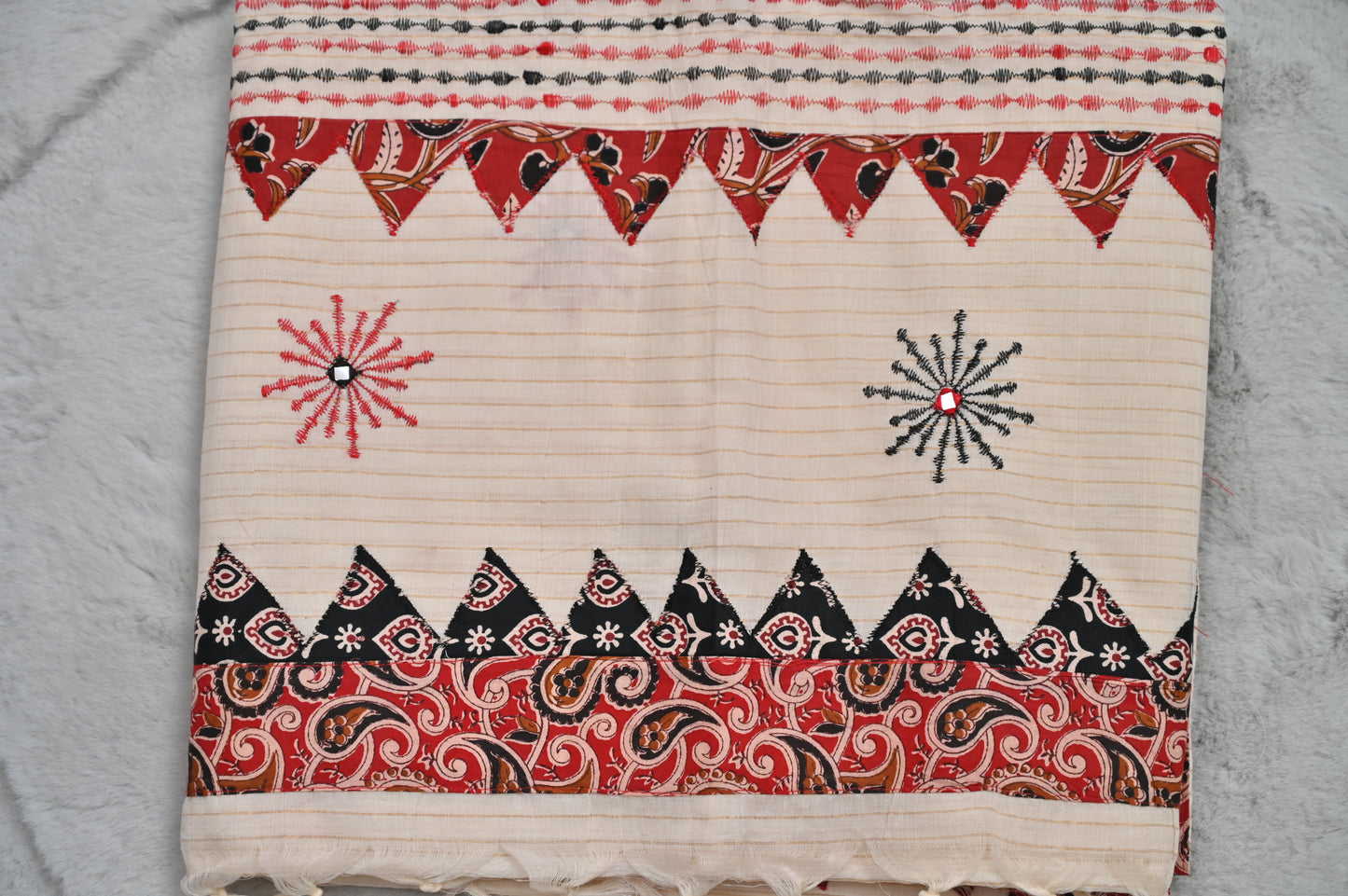 Soft Cotton Handloom Saree with Ajrak Patches