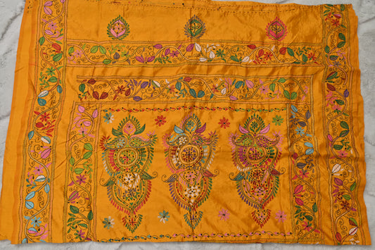 Yellow Silk Kaatha Work Saree
