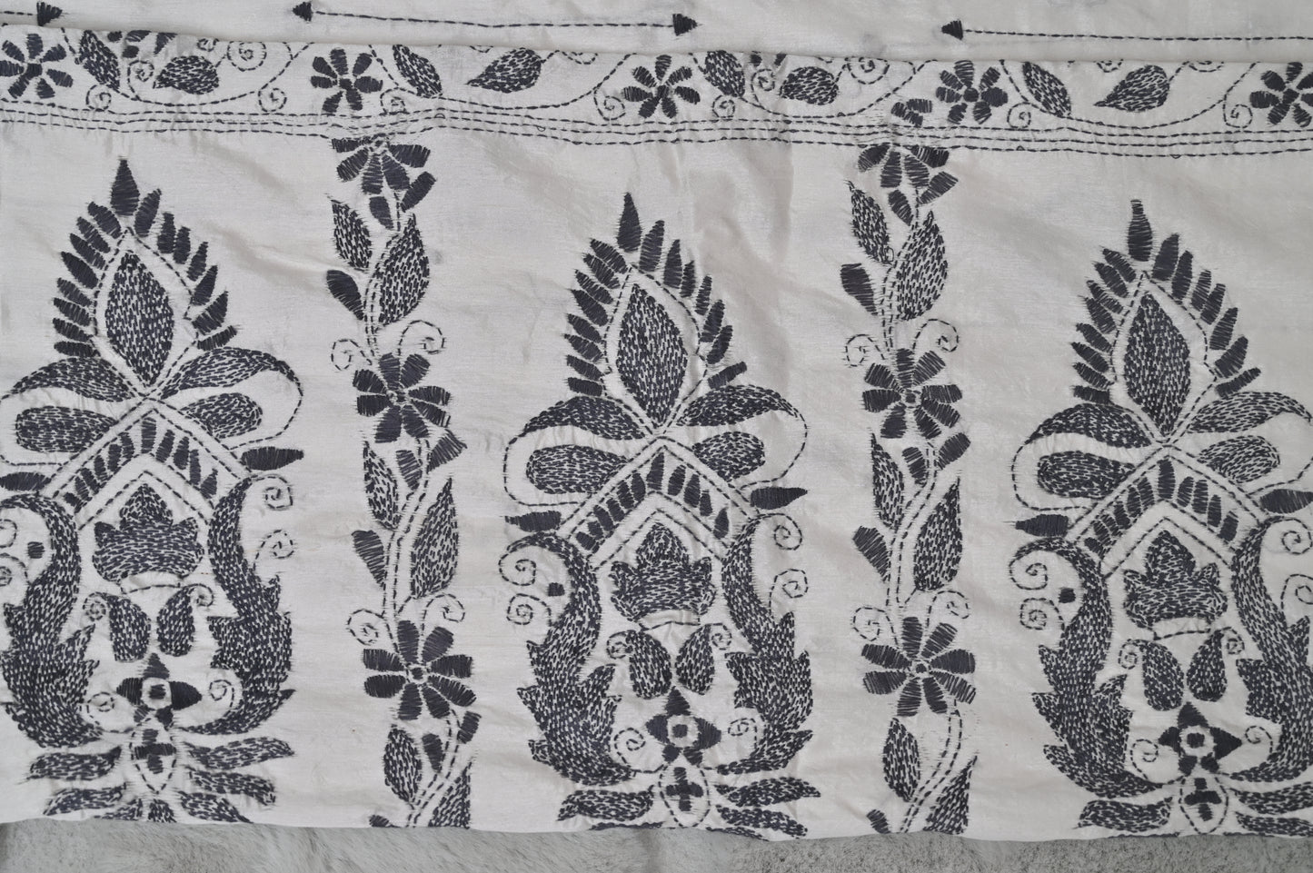 White and Grey Silk Kaatha Work Saree