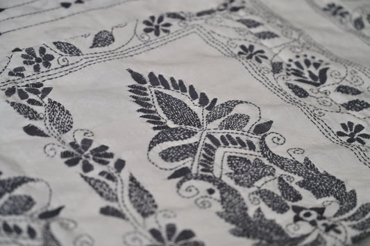 White and Grey Silk Kaatha Work Saree