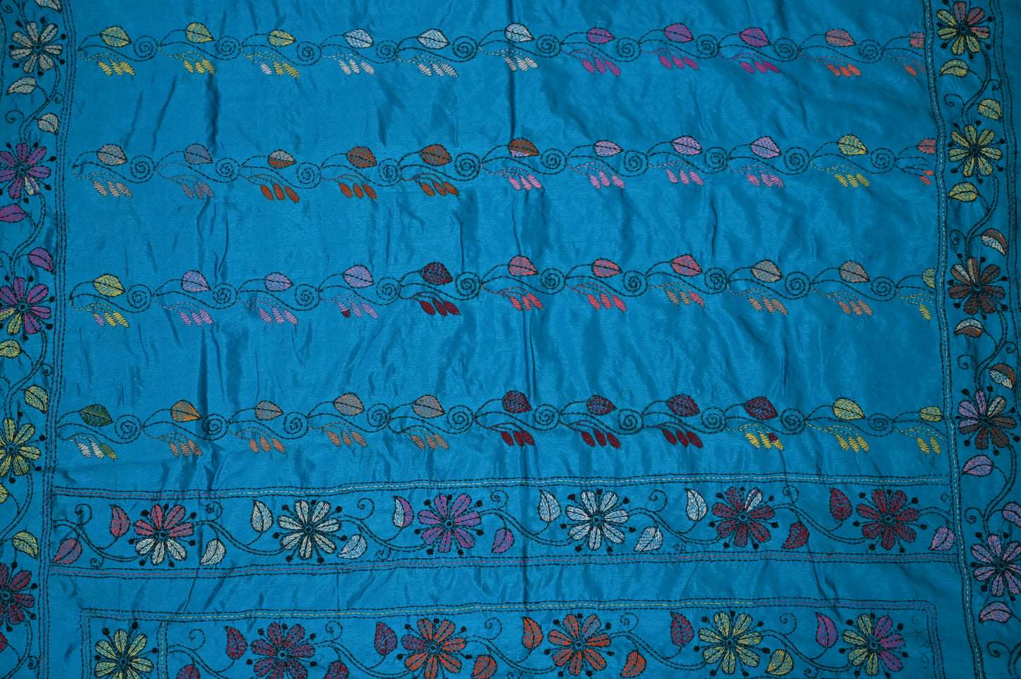 Blue Silk Kaatha Work Saree