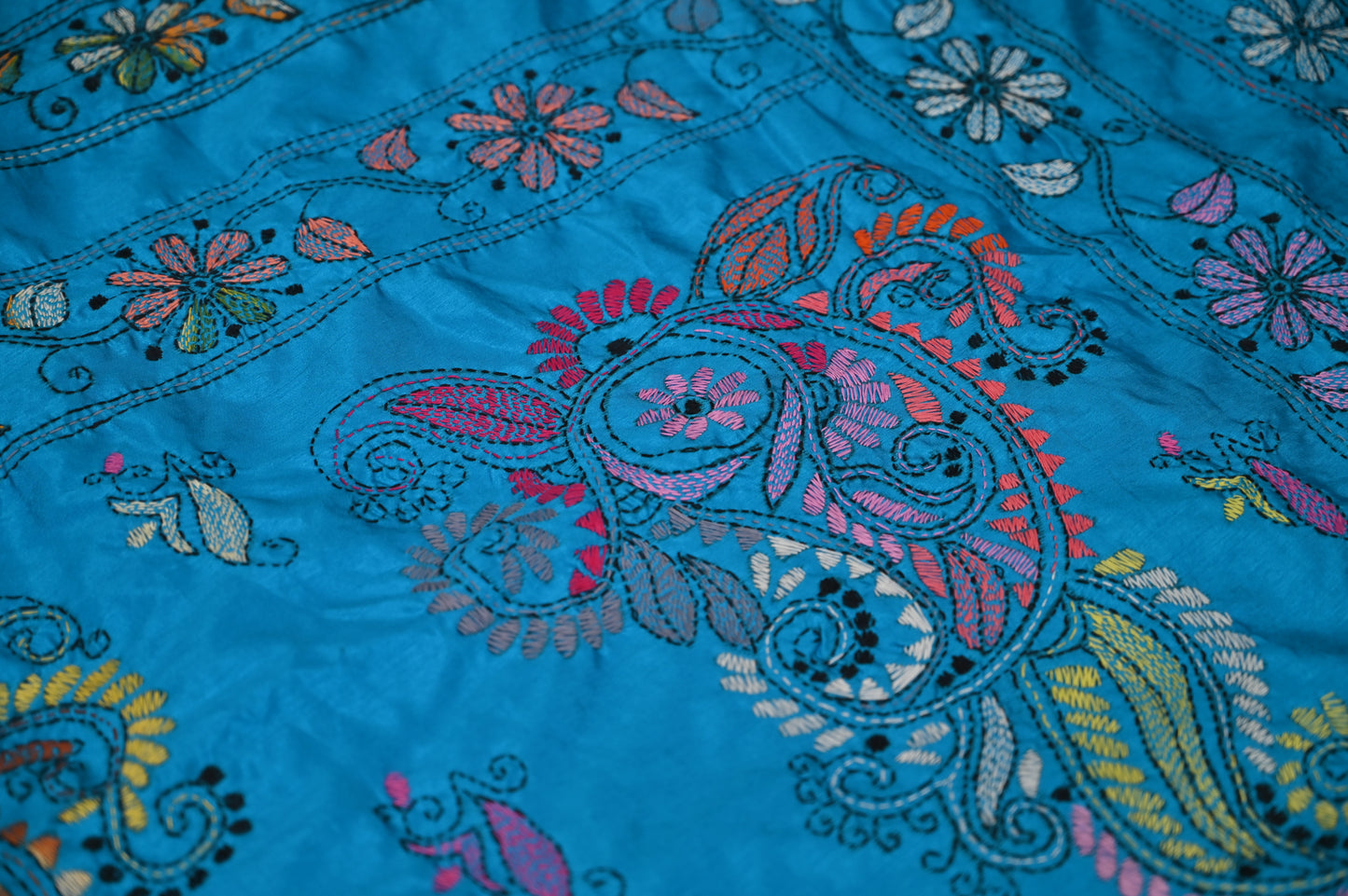 Blue Silk Kaatha Work Saree