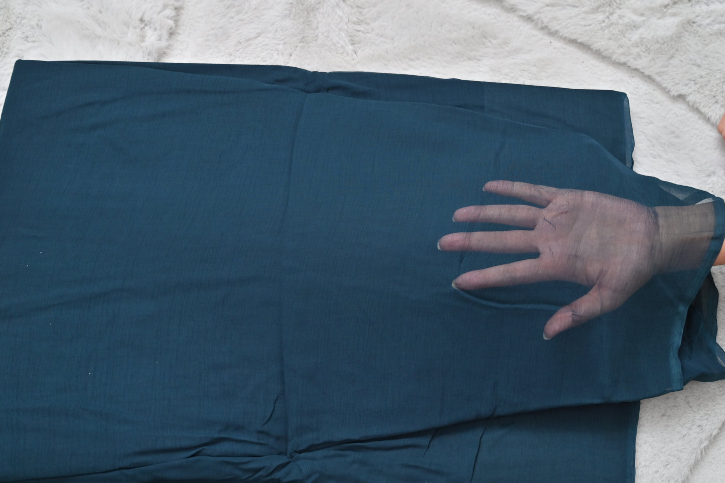 Peacock Blue Pure Chiffon Saree