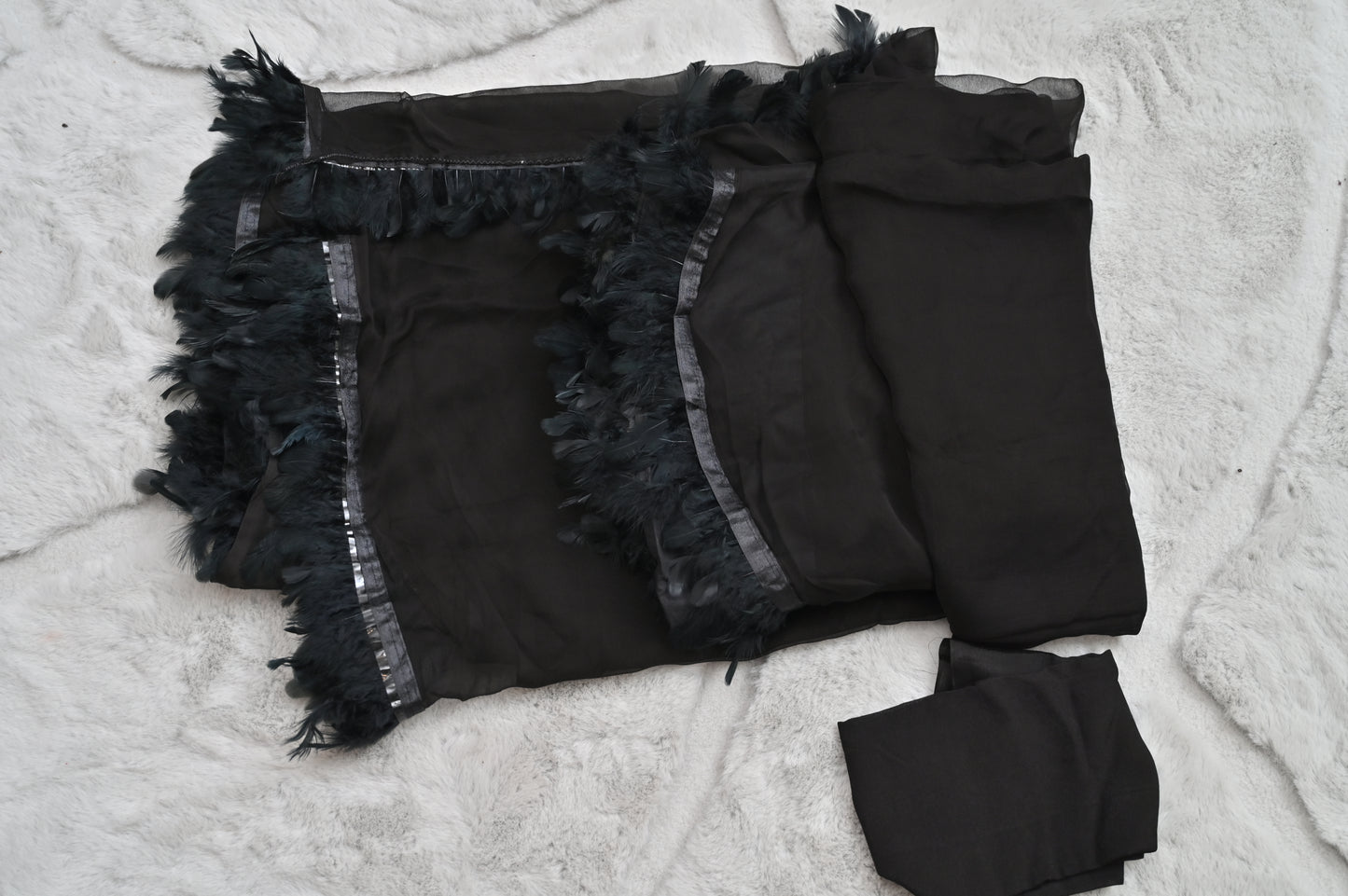 Black Pure Chiffon Furr Saree
