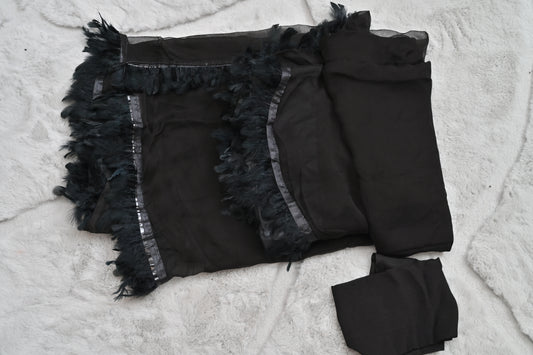 Black Pure Chiffon Furr Saree