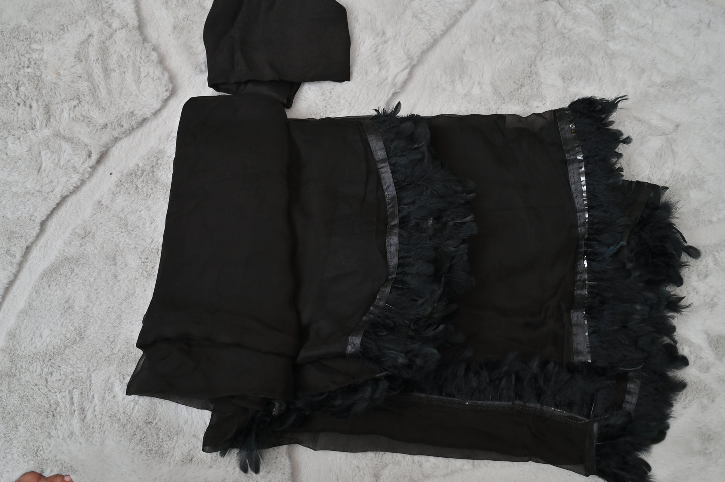 Black Pure Chiffon Furr Saree