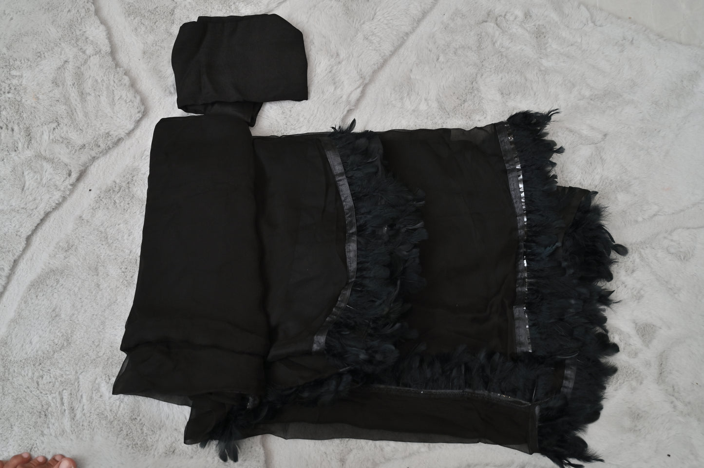Black Pure Chiffon Furr Saree
