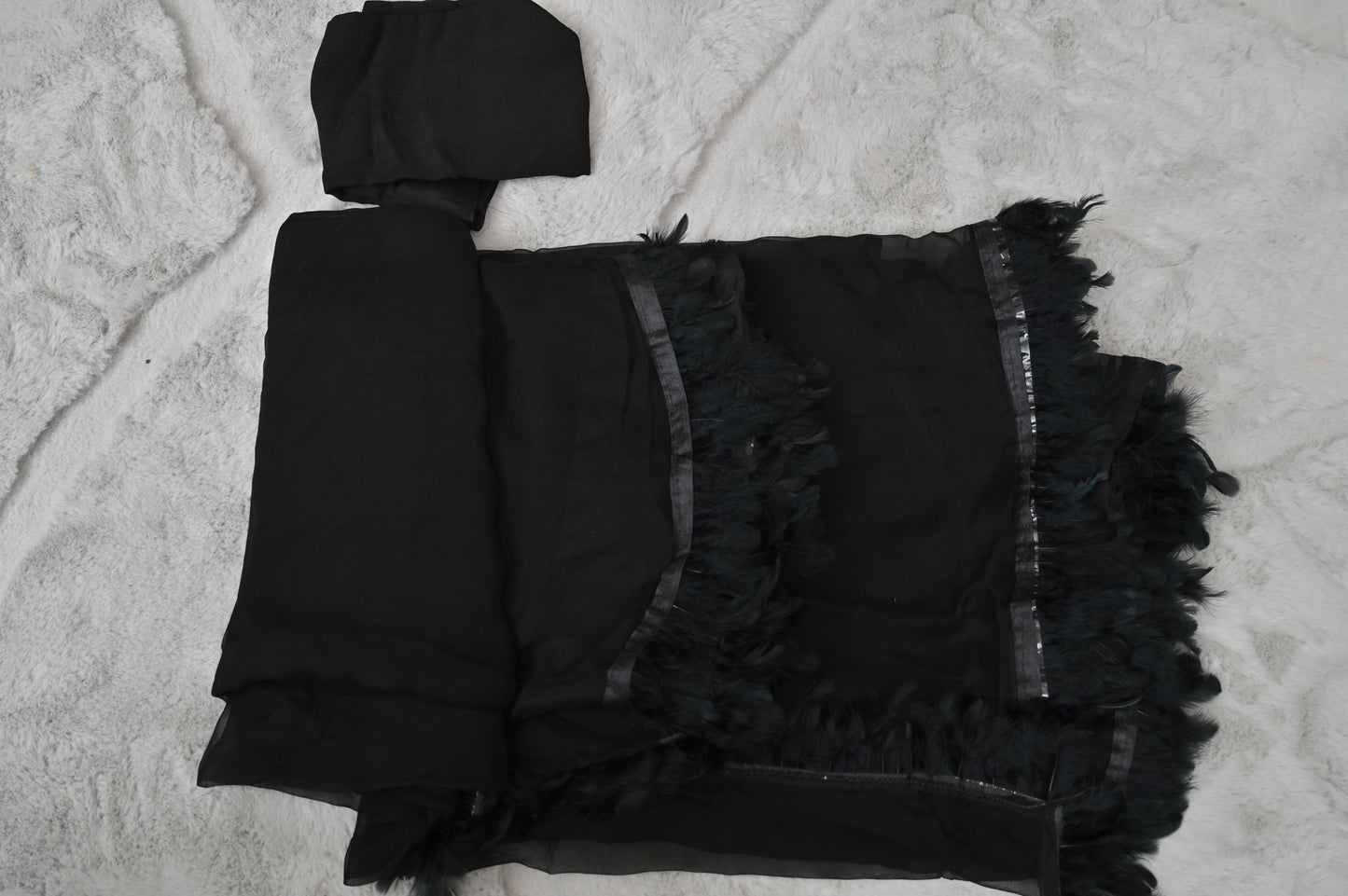 Black Pure Chiffon Furr Saree