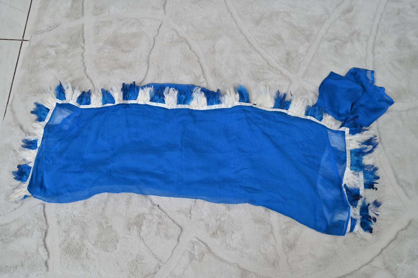 Sky Blue Chiffon Furr Saree