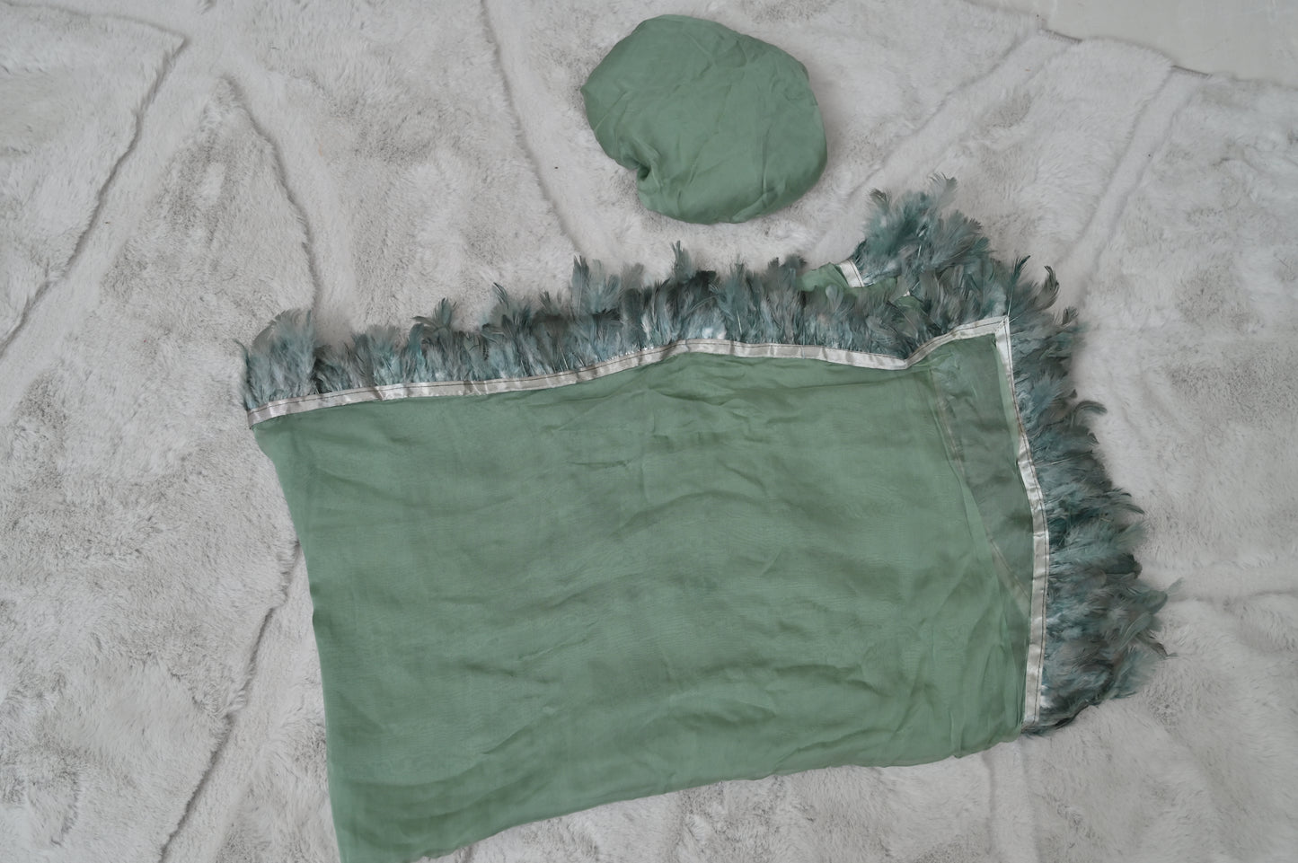 Sea Green Chiffon Furr Saree