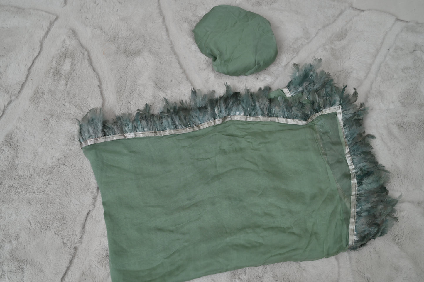 Sea Green Chiffon Furr Saree
