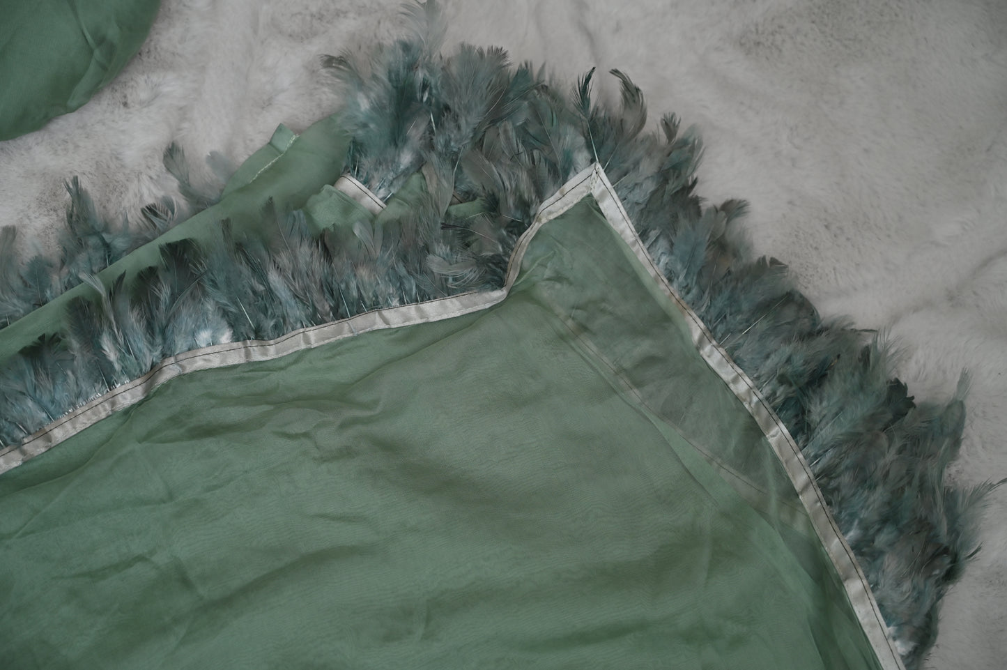 Sea Green Chiffon Furr Saree