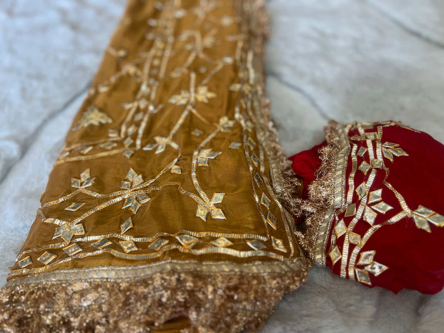 Beautiful Soft Chiffon Cheeku Color Gota Zaal Work Saree
