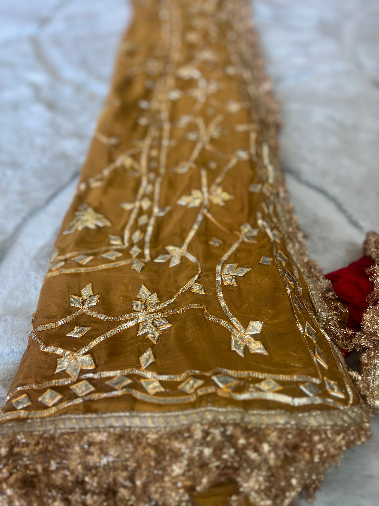 Beautiful Soft Chiffon Cheeku Color Gota Zaal Work Saree